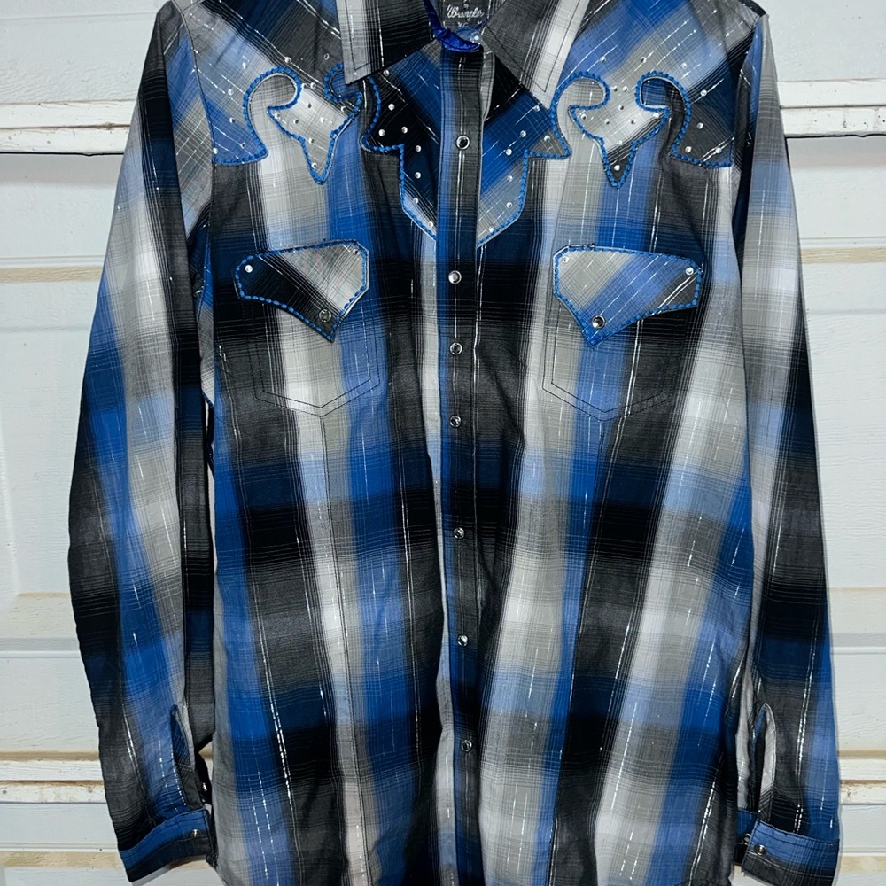 Blue and Black Plaid Women's Blouse